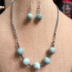 Dominican Larimar stainless steel Necklace 18” and Earrings Set 11 mm AAA Grade